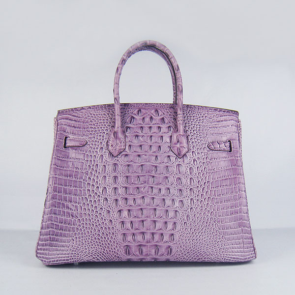 High Quality Fake Hermes Birkin 35CM Crocodile Head Veins Leather Bag Purple 6089